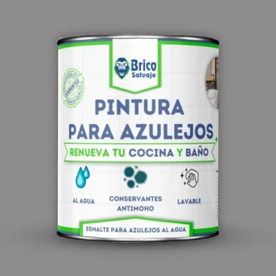 Imagen de BRICOSALVAJE Pintura para Azulejos Cocina y Baño al Agua SATINADO Sin Imprimación Lavable Gran dureza (Gris Cálido, 4 Litros)