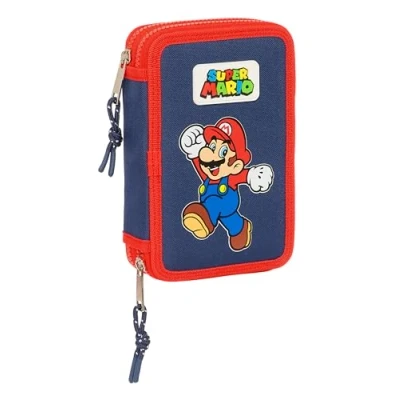Imagen de Super Mario World Estuche Escolar Niño, con Colores, 28 Útiles Incluidos, Ideal para Niños de 5 a 14 Años, Cómodo y Versátil, Calidad Resistencia, 12.5x4x19.5 cm, Color Azul Marino