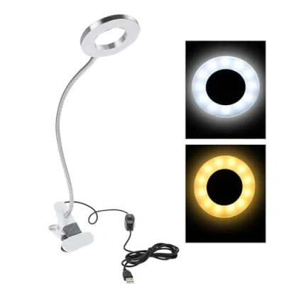Imagen de USB Lámpara de Tatuaje, LED Maquillaje con Abrazadera para Tatuaje Extensión Pestañas Manicura, Oficina, Lectura Nocturna (Luz Blanca/Luz Cálida)