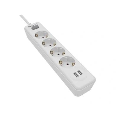 Imagen de Philips Regleta de 4 enchufes SPN3042WA/19, 230 V, con USB, Color Blanco