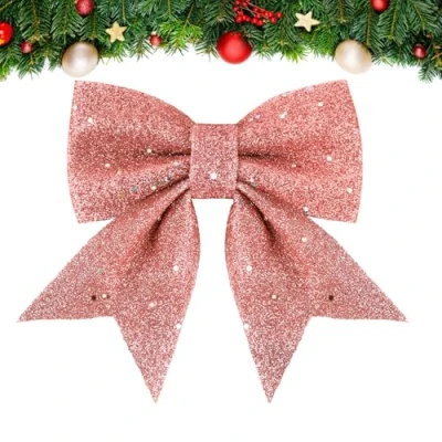 Imagen de COLOFALLA 12pcs Lazos Navidad Grandes para Árbol de Oro Rosado con Purpurina 15 x 12cm Decoración Adornos Navideños