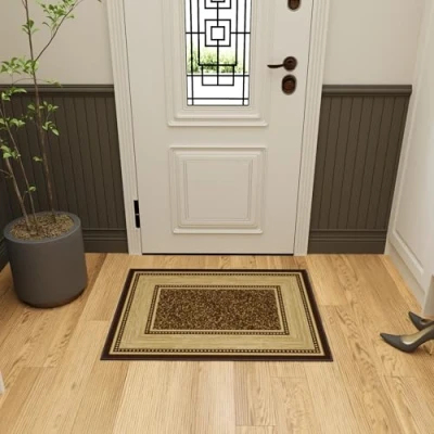Imagen de Ottomanson Ottohome Collection Contemporary Bordered Design Rug, Polipropileno, marrón Chocolate, 67cm x 90cm