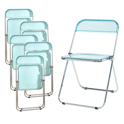 Imagen de [en.casa] Juego de 6 Sillas Plegables Pornainen Transparentes para Eventos y Hogar Asiento Auxiliar Máx. 120 kg/Silla Oficina Estilo Moderno Diseño Estable 74 x 46 47 cm Acero Plástico Azul Claro