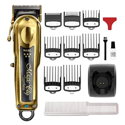 Imagen de Wahl 5 Star Clip mágico inalámbrico en oro, cortadora de pelo profesional, kit corte para cortes romos, palanca cónica ajustable, hoja crujiente, inalámbrica,