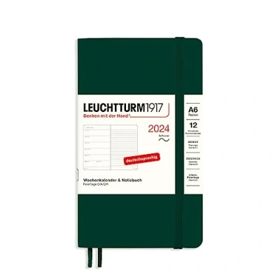 Imagen de LEUCHTTURM1917 367789 Agenda semanal y cuaderno (A6) 2024, tapa blanda, color verde bosque, alemán, 12 meses