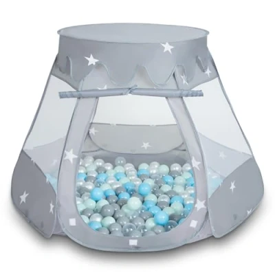 Imagen de Selonis Tienda 105X90cm/100 Bolas De Campaña/Castilo Plegable con 6Cm para Niños, Gris:Perla Gris Transparente Azulclr Menta