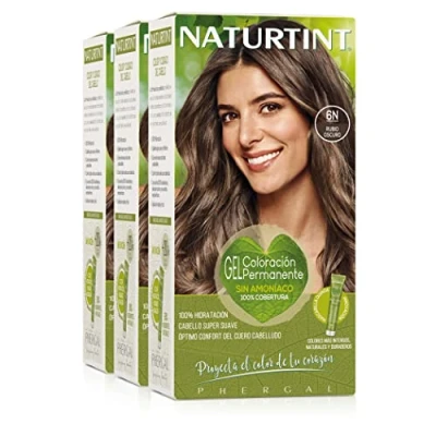 Imagen de Naturtint Biobased Coloración sin amoniaco 100% cobertura de canas Ingredientes vegetales Color natural y duradero 6N Rubio Oscuro Pack 3