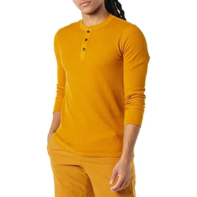 Imagen de Amazon Essentials Camisa Henley de Panal Abeja Manga Larga con Ajuste Entallado Hombre, Dorado, M