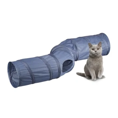 Imagen de Relaxdays Recorridos Túnel para Gatos, Tubo Plegable, en Forma de S, 25 x 131,5 35 cm, Juguetes Felinos, 4 Salidas, Gris, Acero, 25x131,5x35 cm