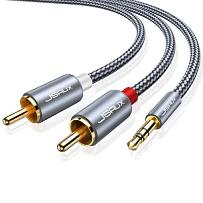 Imagen de JSAUX Cable Jack 3.5mm a 2 RCA, de Audio 2RCA Macho Cinch Conector Minijack Estéreo para HiFi Sonido Móvil Tablet PC iPod Amplificador Altavoz TV DVD 2M