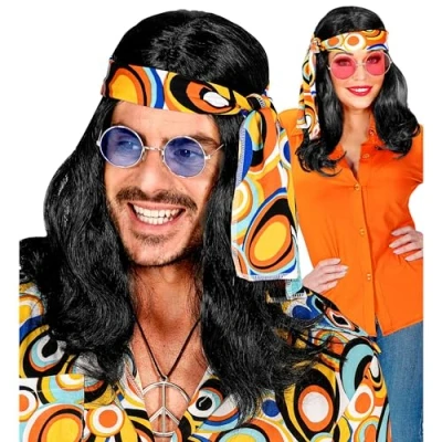 Imagen de W WIDMANN MILANO Party Fashion Peluca 70s Disco Fever con diadema, pelo sintético, flower power, hippie
