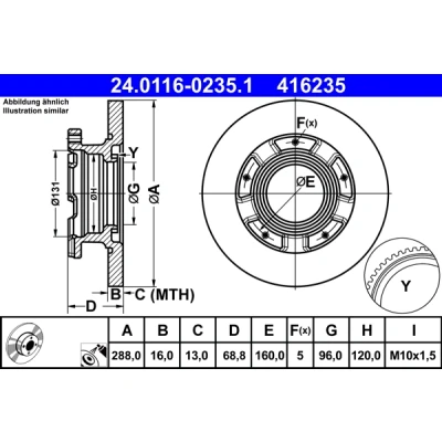 Imagen de ATE 24.0116 0235.1 Disco de freno 288,0 16,0 5 160,0 macizo revestido con anillo sensor ABS FORD: Transit V363 Furgón, Custom V362 Furgón