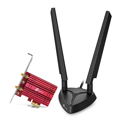 Imagen de Adaptador de red TP Link, Wi Fi 6, Bluetooth 5.2, 5400 Mbit/s, Negro y Rojo
