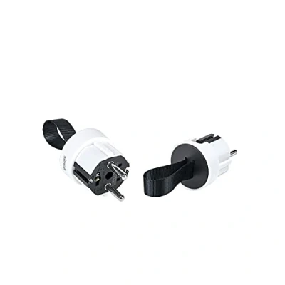 Imagen de SIMON PLUG Clavija Extraplana con Salida Lateral, de Enchufe Macho 16A 250V, Toma Tierra y Sistema Easy Pull, Ideal para Espacios Reducidos Detrás Muebles, Color Blanco Negro