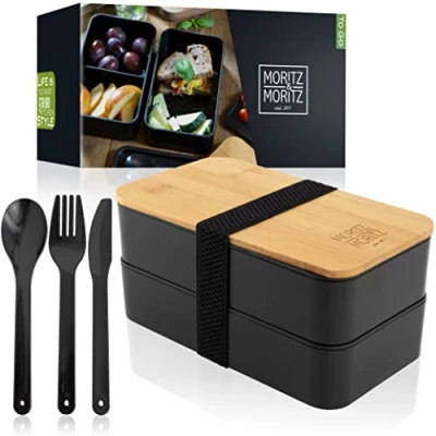 Imagen de Moritz &amp; Bento Box Negro Lunch Adultos y Niños Fiambrera Compartimentos para Trabajo Colegio