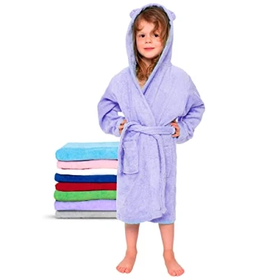Imagen de Twinzen Albornoz Niños Algodón Niño y Niña 100% Oeko Tex® Bata de Baño 2 Bolsillos, Cinturón Capucha, Morado, 5 6 años, (size3)