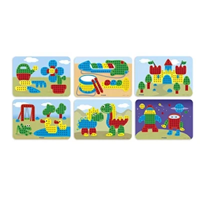 Imagen de Miniland Pegs 10 mm: Pack de 6 modelos (Variado) Primary Colors jugar con mosaicos, multicolor, (31832) , color/modelo surtido
