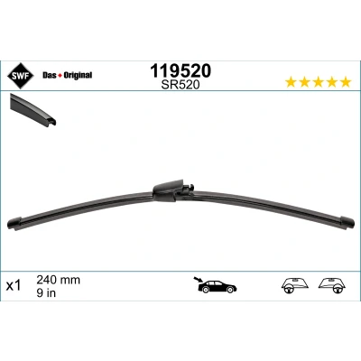 Imagen de Limpiaparabrisas Swf Visioflex Rear 119520 240mm posterior Sin marco RENAULT: CLIO 4, IV Grandtour, MINI: Countryman, CITROËN: C5 III Familiar