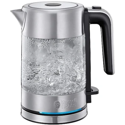 Imagen de Russell Hobbs Hervidor de Agua Eléctrico Compact Home 0,8 litros, Pequeño, 2200 W, Diseño Compacto en Cristal, Filtro Extraíble, Base 360, Detalles Acero Inoxidable, Plata 24191 70