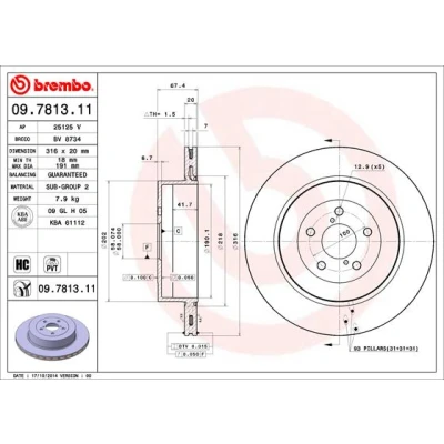 Imagen de BREMBO COATED DISC LINE 09.7813.11 Disco de freno 316 20 5 ventilación interna revestido altamente carbonizado SUBARU: Impreza II Berlina