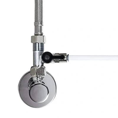 Imagen de Neues Wasser Group Adaptador de Válvula Cierre Herramienta Conexión Agua Para Manguera en T, Macho 3/8&quot; x QC 1/4&quot; Tuerca 3/8&quot;, Organizador Refrigerador Lado a