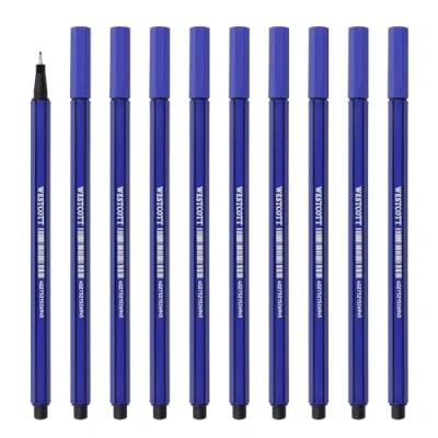 Imagen de Westcott rotuladores fineliner azul, 10 unidades, pack de punta fina premium con grosor trazo 0,4 mm, guía precisa, metal, tinta secado rápido a base agua