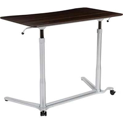 Imagen de Flash Furniture Escritorio de ordenador ergonómico, para estar sentado y pie, PVC, plástico, tabla fibras industrializada densidad media, acero, grano madera oscura, 1 unidad