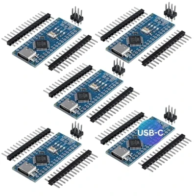 Imagen de AZDelivery Juego de 5 placas AZ Nano V3 con conector USB C ATmega CH340 chip Atmega328 Compatible Arduino, Arduino Pro Micro y Incluye libro electrónico