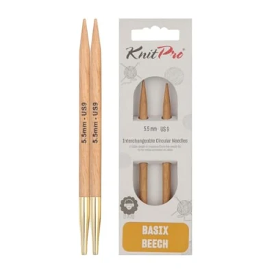 Imagen de KnitPro Basix Birch: Pasadores Circulares para Tejer Intercambiables: Normales: 11,6 x 5,50 mm, Madera de Abedul, Brown