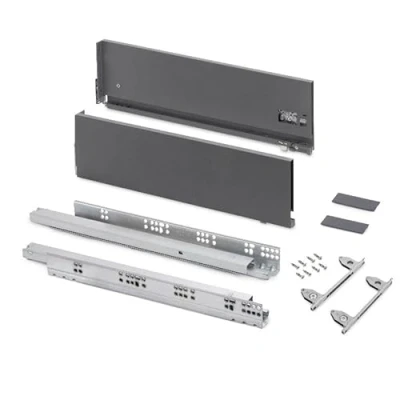 Imagen de Emuca Kit cajón para cocina o baño con regulación 3D, altura 178mm, profundidad 500mm, 60 Kg, cierre suave, tableros no incluidos, Acero, Gris Antracita