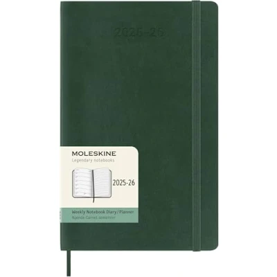 Imagen de Moleskine Weekly Planner 2025 2026, Agenda Semanal 18 Meses Con Espacio para Notas, Tapa Suave y Cierre Elástico, Formato Grande 13 x 21 cm, Color Verde Mirto