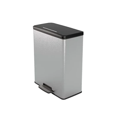 Imagen de Curver Cubo de basura con pedal 65L, acabado color acero, tapa y aro para bolsa