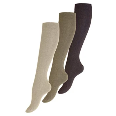 Imagen de 3 pares de calcetines hasta la rodilla para mujer mujer, puños bucle suave, no elásticos, dedos sin costuras. por VCA® (UK 2,5 5, (EU 35/38), beigé marrón)