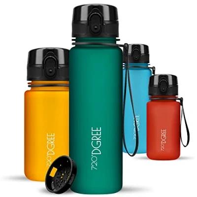 Imagen de 720DGREE Botella Agua Niños 500ml “uberBottle“ Tamiz Fruta, softTouch Sin BPA, Prueba de Fugas, Reutilizable Cantimplora Delgada, Ligera Water Bottle para Escuela, Niña, Deporte, Ciclismo