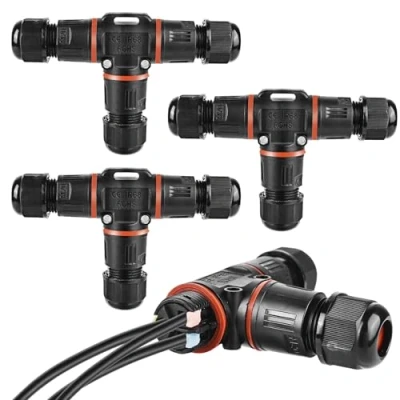 Imagen de Conector de cable resistente al agua 3 pines, IP68, manguito conexión subterráneo, caja distribución vías para diámetro a 12 mm diámetro, conexión,