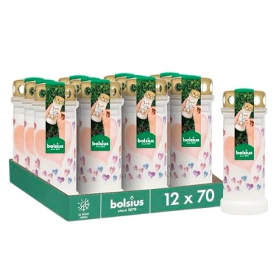 Imagen de Bolsius Luz para tumba Blanco con motivo 12 unidades Globos Duración de combustión Vela luto y memorial velas Quema limpia Sin aceite palma