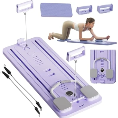 Imagen de Pilates Board Compact Reformer Machine Set, Foldable Ab Roller Wheel Rodillo Abdominales Exercise Rebote Automático Máquina de Ejercicio en Casa(Purple1)