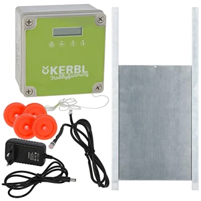Imagen de Kerbl 70547 Juego de puerta automática para gallinas (incluye corredera, gallina, 220 x 330 mm)
