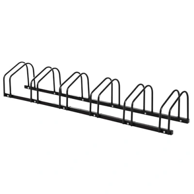 Imagen de HOMCOM Aparcamiento para 6 Bicicletas Soporte de Acero Aparcar en el Suelo o Pared Estacionamiento Interior y Exterior 179x33x27 cm Negro