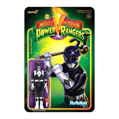Imagen de SUPER7 Power Rangers Mighty Morphin Reaction Black Ranger Figura Decorativa (10 cm)