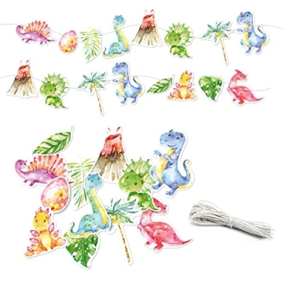 Imagen de Papierdrachen Guirnalda de cumpleaños Dino decoración para Infantiles Fiesta 10 m tu celebración niñas y niños Set 4