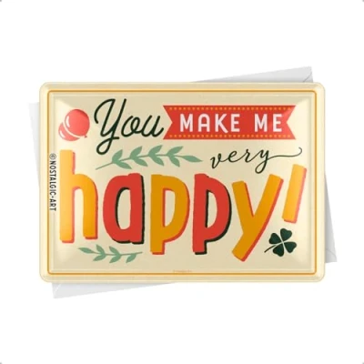 Imagen de Nostalgic Art Tarjeta postal retro de chapa, 10 x 14 cm, con texto en alemán You Make Me Happy