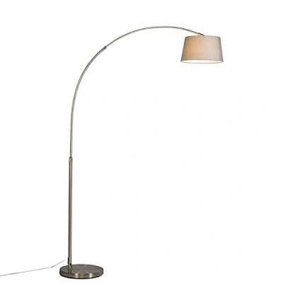 Imagen de Qazqa Moderno Lámpara de arco moderna acero con pantalla tela gris Arc Basic Textil/Acero Alargada Adecuado para LED Max. 1 x 20 Watt