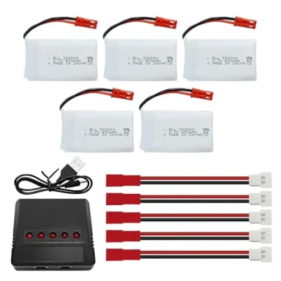 Imagen de ZYGY 5PCS 3.7V 800mAh Lipo Batería con Enchufe JST de Cargador 5 en 1 para SYMA X56W MJX X400W X300C X800 HS110 HS200 S670 V950hd S1750 V2450 Avión Juguete Control Remoto