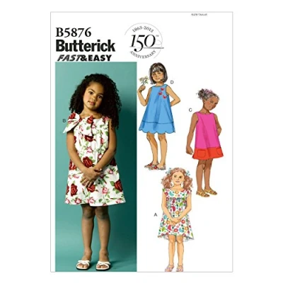Imagen de Butterick B5876 Patrón de Costura para Confeccionar Vestido niña (Instrucciones en inglés, alemán y francés)