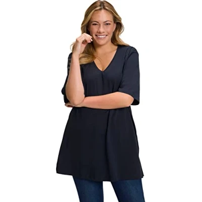 Imagen de Ulla Popken T shirt V ausschnitt, Camiseta para Mujer, Azul (Blauschwarz), 50 52