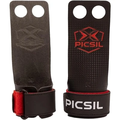 Imagen de PICSIL RX Calleras para Cross Training, Carbon Grips de 2 Agujeros, Gimnasio, Box, Halterofilia, Gimnasia, Previenen Ampollas y Desgarros, Mayor Resistencia Protección, Unisex, Rojo, S
