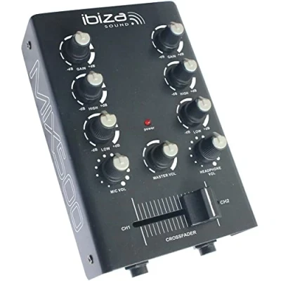 Imagen de Ibiza MIX500 Mezclador compacto de 2 canales con entradas línea y micro salidas auriculares, grabación RCA Negro