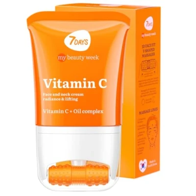 Imagen de 7Days Crema Viso con Vitamina C + Massaggiatore Ringiovanente, Illuminante e Nutriente per la Pelle Effetto Lifting Idratante Cosmetici Coreani Antietà 80ml