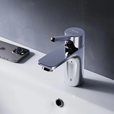 Imagen de AM.PM X Joy S FXB02100 Grifo de lavabo con mezclador monomando Cartucho cerámica SoftMotion, Neoperl Aerator, resistente a los arañazos, fácil limpiar, duradero, cromado, altura caño